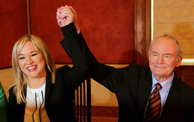  Sinn Fein\'s Martin McGuinness and Gerry Adams joins the health minister, Michelle O Neill, as the politician who will take over from former deputy first minister Martin McGuinness. 