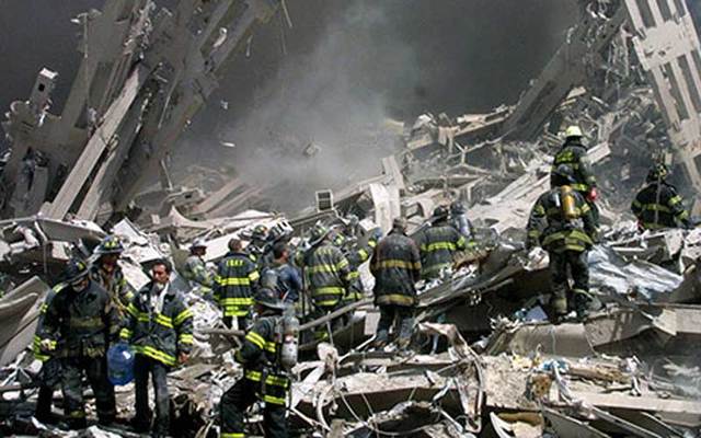 Clean up operations at the World Trade Center following the attacks on September 11, 2001.