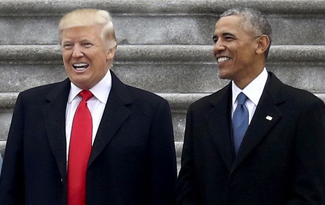 Donald Trump and Barack Obama at the inauguration on Jan 20.