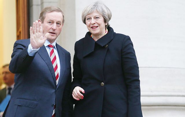 Taoiseach Enda Kenny and British Prime Minister Theresa May following a meeting on Monday night. \n