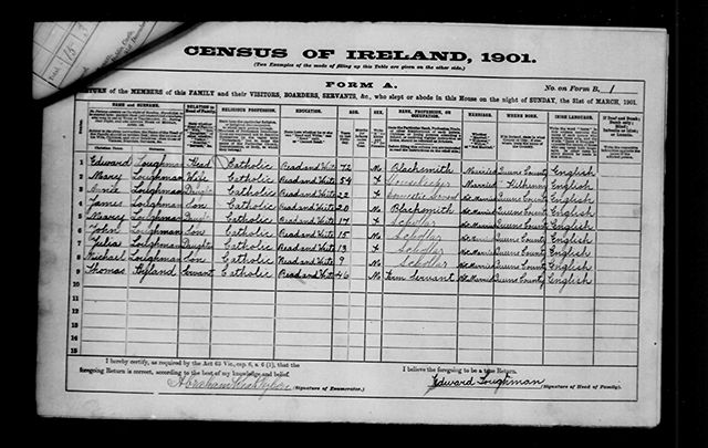 The Loughman family in Ireland\'s 1901 census. 