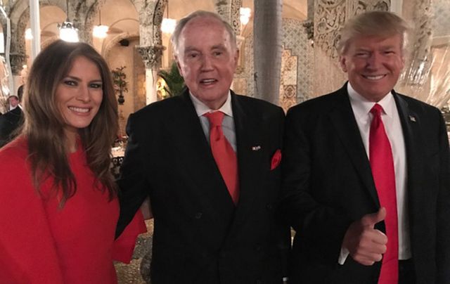 First Lady Melania Trump, Brian Burns and President Donald Trump at Mar-a-Lago on Friday evening.