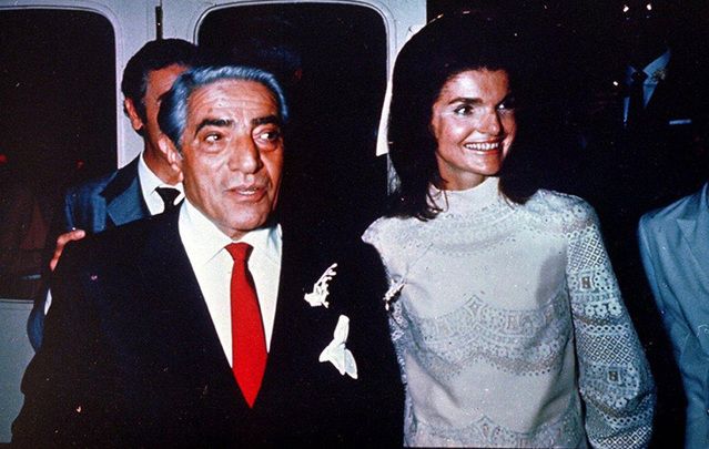 Aristotle Onassis stands with his new wife Jacqueline Kennedy, on the Island of Scorpios, in Greece.