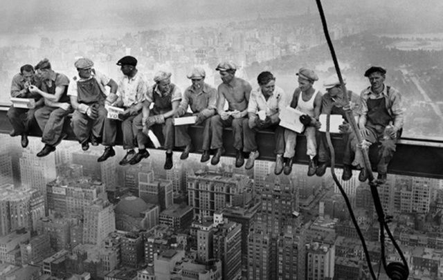 Do you approve? A new Seamless advert has parodied the photo of workmen dangling above New York City in 1932.