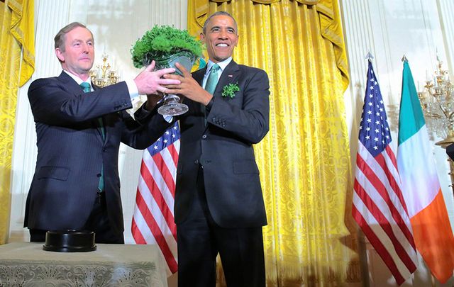 Taoiseach Enda Kenny and President Barack Obama photographed at the White House on St. Patrick\'s Day.
