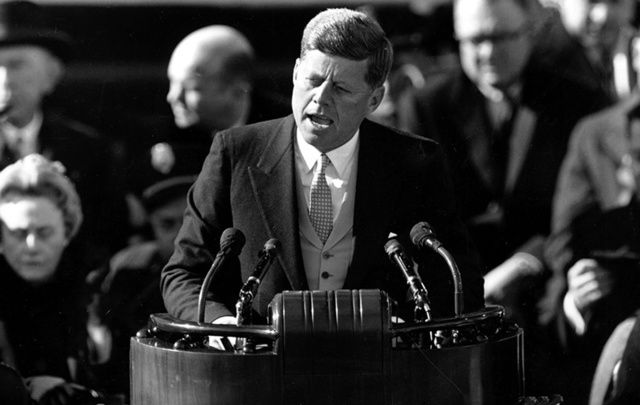 President John F Kennedy give his inauguration speech.