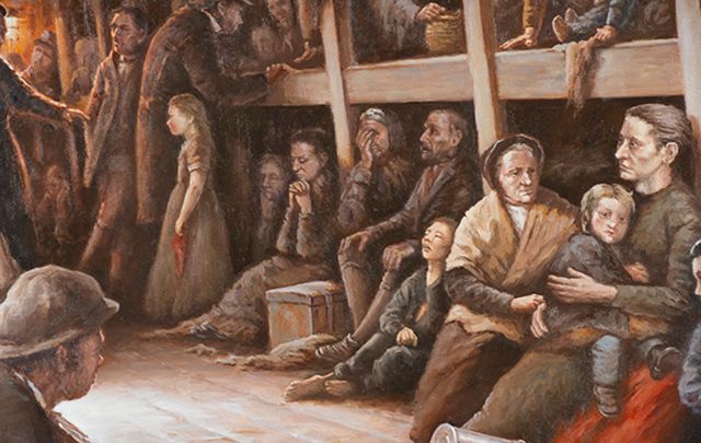 Below Decks by Rodney Charman is just one of the heartbreaking pieces of art on display at the \"Fleeing Famine\" exhibit in Knights of Columbus museum, New Havan. 