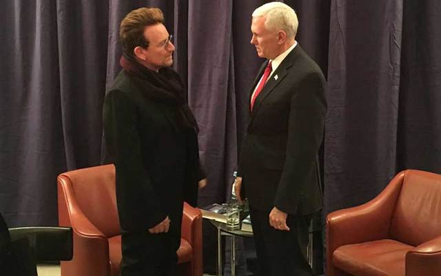 U2 frontman Bono met with U.S. Vice-President Mike Pence in Germany.
