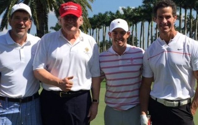 Chef Executive Garry Singer, President Donald Trump, Irish golfer Rory McIlroy and New York Yankee player Paul O’Neil.