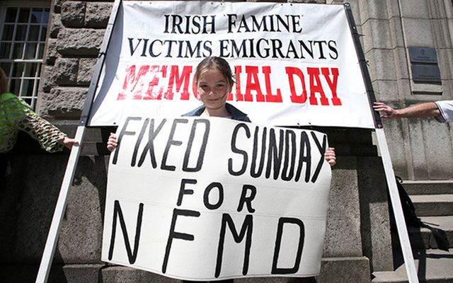 Ciara Blanch (7) from Tallaght Dublin joined people demonstrating outside the Department of Jobs, Enterprise, and Skills. They are campaigning for a specific day for the Irish Famine Victims Emigrants. 