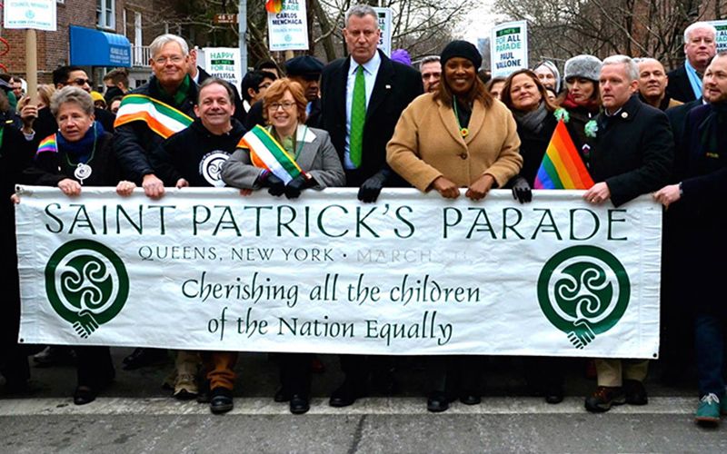 Queens St. Pat’s For All parade stand in solidarity with Muslim immigrants against Trump