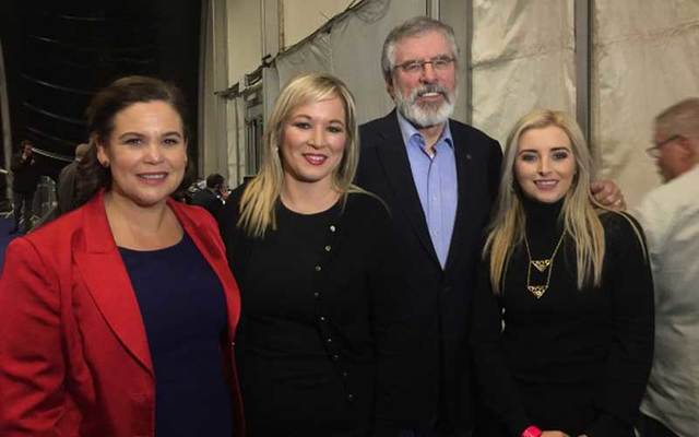 Sinn Féin President Gerry Adams with Mary Lou McDonald, Michelle O\'Neill and Órlaithí Flynn.