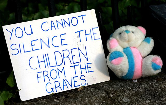 One of the signs of protest from the site of the Tuam Mother and Baby Home