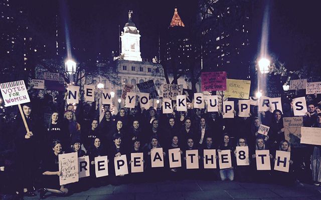 #Strike4Repeal demonstration at City Hall, NYC, on International Women\'s Day, March 8, 2017. 