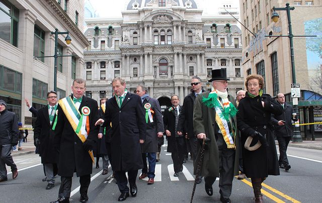 Kenny, front row second from left, marching in the Philadelphia St. Patrick’s Day parade on Sunday.