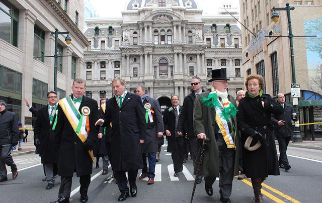 Kenny, front row second from left, marching in the Philadelphia St. Patrick’s Day parade on Sunday. 