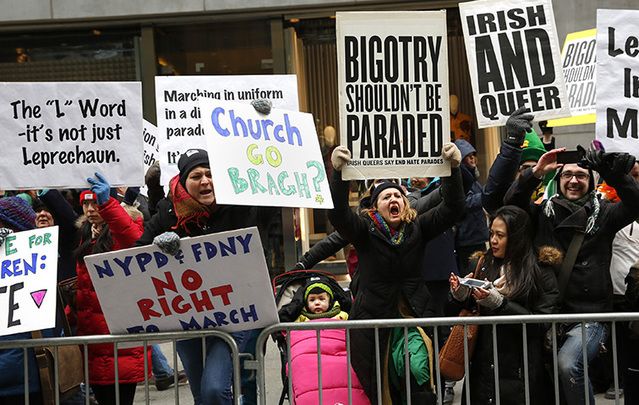 A St. Patrick’s Day parade protest on Fifth Avenue in 2015.