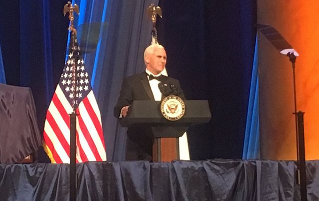 Vice President Mike Pence speaks at the Irish American Fund gala St. Patrick\'s Day dinner.