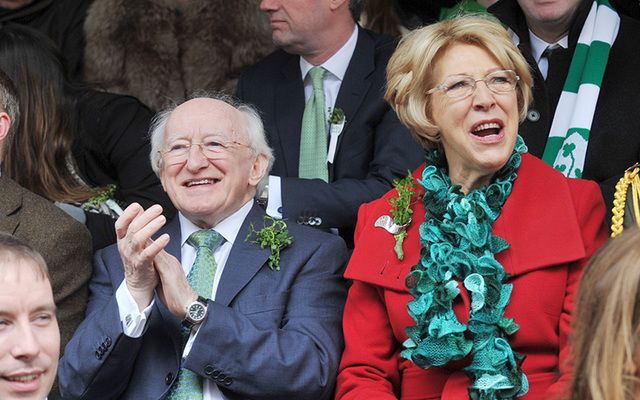 The Irish President Michael D. Higgins and his wife Sabina enjoying the St. Patrick\'s Day celebrations in Dublin in 2012. 