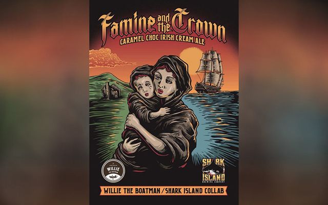 “Famine and the Crown” beer featuring an image of a malnourished mother and child withdrawn.