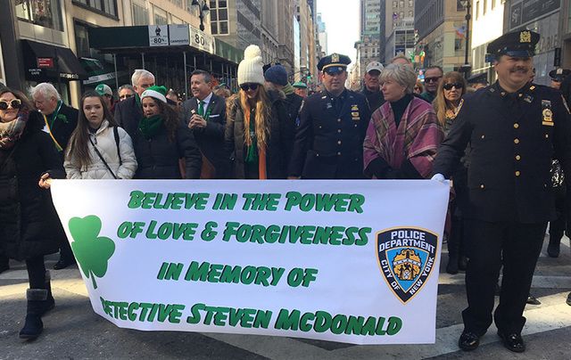 The banner in honor of the late NYPD Detective Steven McDonald.