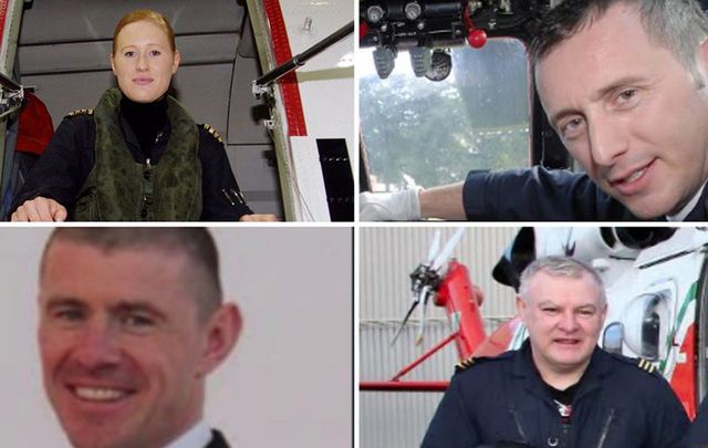 The crew of rescue chopper 116: Capt Dara Fitzpatrick (RIP), Capt Mark Duffy, Paul Ormsby and winchman Ciaran Smith. The three men are still missing.