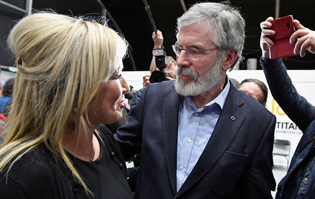 Sinn Fein\'s Michelle O\'Neill and Gerry Adams.