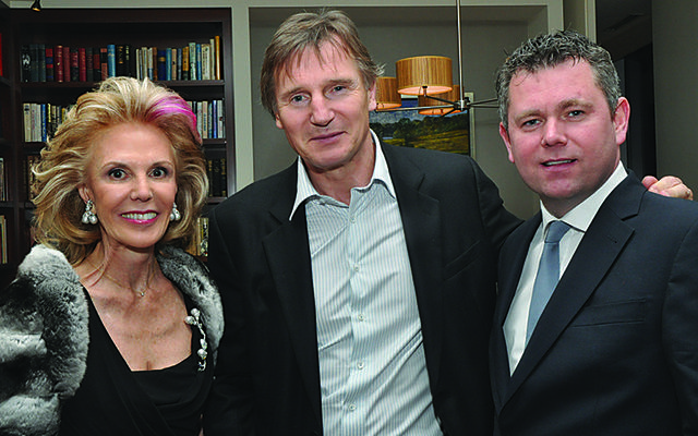 Origin Theatre Company board member Tina Santi Flaherty, Liam Neeson and Origin artistic director George Heslin.