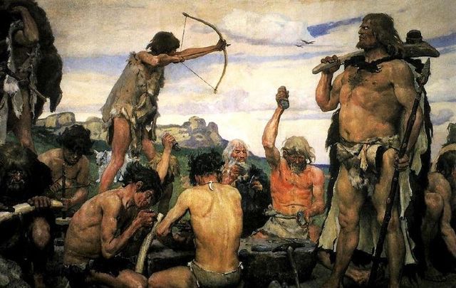 An imaginative painting of the Stone Age by Russian artist Viktor Mihajlovic Vasnecov