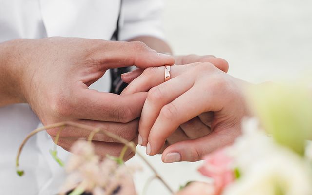 The exchanging of rings during a wedding ceremony. 