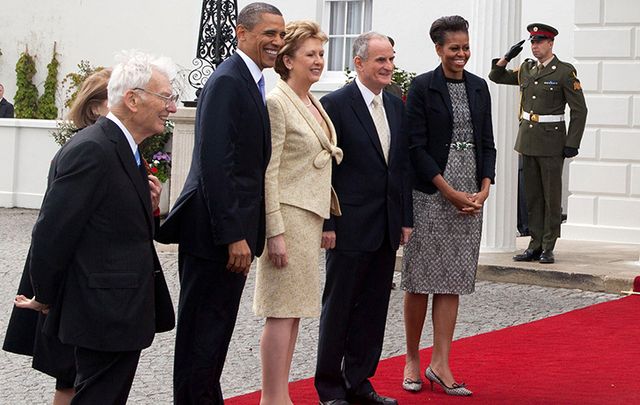 Dan Rooney, the Obamas, the former President of Ireland Mary McAleese and her husband Martin at the Áras an Uachtaráin. 