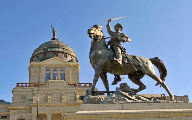 Statue of Thomas Francis Meagher outside Montana Statehouse.