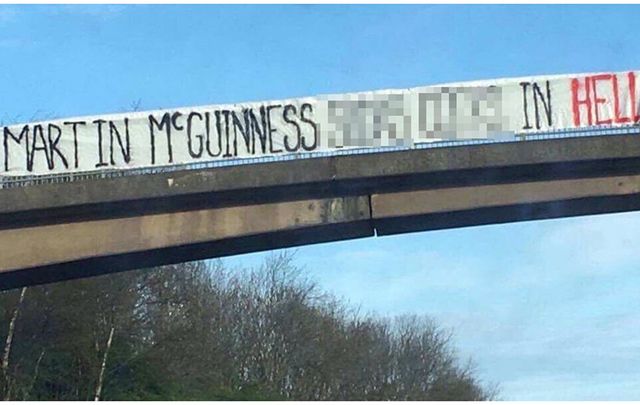 The offensive banner hung by Rangers FC fans above the M8 motorway.