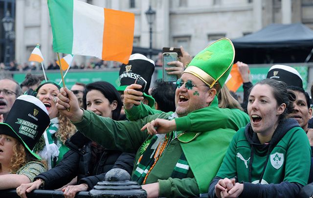 Irish in London pack out Trafalgar Square in celebration of St. Patrick\'s Day!
