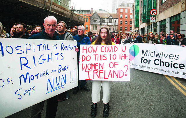 Group, Midwives for Choice protest the proposed Irish nuns owning the new maternity hospital in Dublin. 