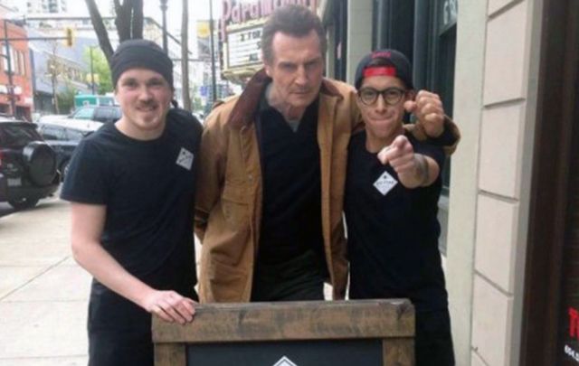 Liam Neeson asks \"Where\'s my sandwich?\"...wouldn\'t you give this man a free lunch. 