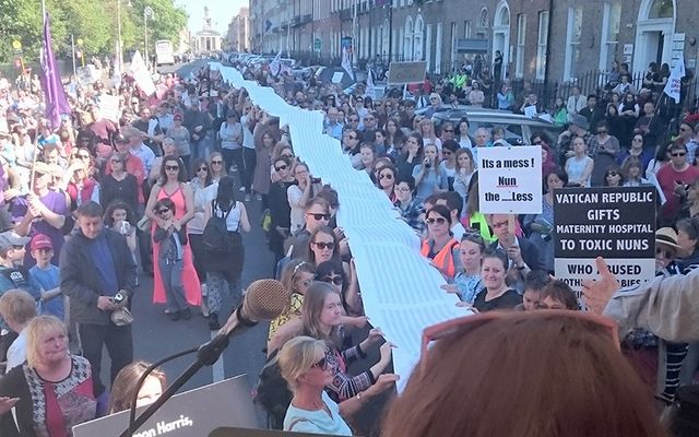 A petition against the Sisters of Charity running a new maternity hospital is delivered.