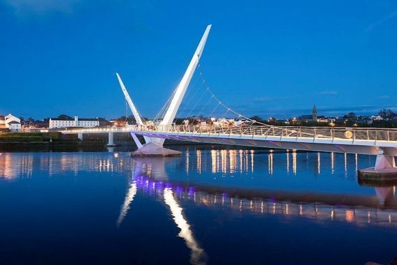 The Peace Bridge spanning the River Foyle in Derry. 