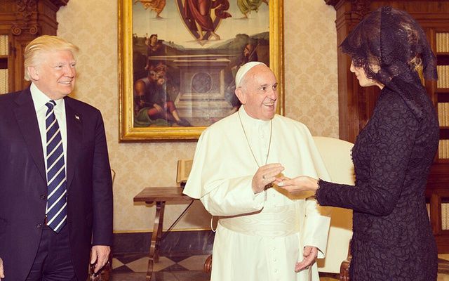First Lady Melania Trump and President Donald J. Trump meeting with Pope Francis.