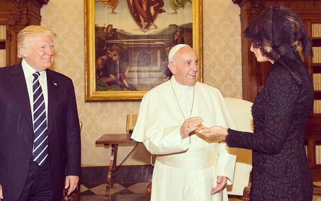 First Lady Melania Trump and President Donald J. Trump meeting with Pope Francis. 