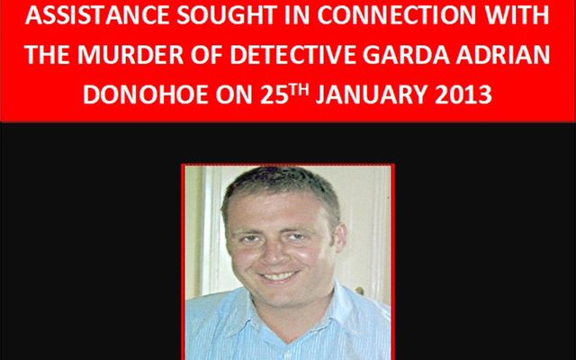 Detail of Irish police\'s poster requesting information on the man who killed Detective Garda Adrian Donohoe.