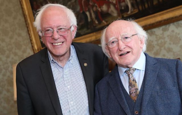 Senator Bernie Sanders meets with President Michael D Higgins. 