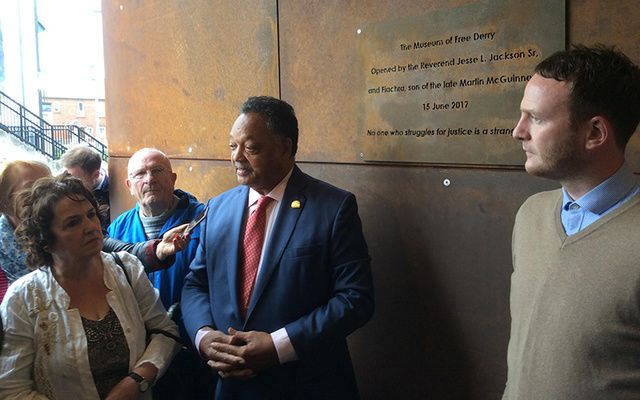 Rev. Jesse Jackson with Martin McGuinness\' wife Bernie and son, Fiachra. 