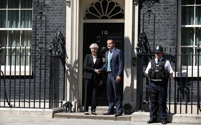 British Prime Minister Theresa May and Taoiseach Leo Varadkar outside 10 Downing St. 