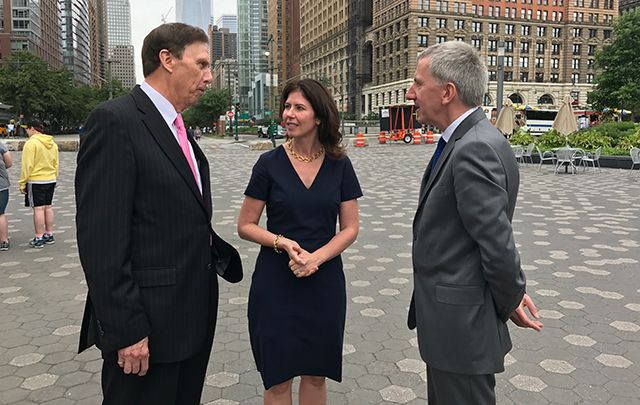 Quinnipiac University President John Leahy, Councilwoman Elozabeth Crowley and Máirtín Ó Muilleoir. 