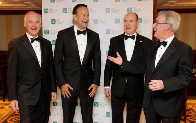 John Fitzpatrick, Chairman of The Ireland Funds America; An Taoiseach Leo Varadkar; Prince Albert II the Sovereign Prince of Monaco; Kieran McLoughlin, Worldwide President & CEO of The Ireland Funds.