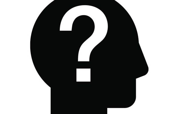 Black silhouette with question mark.