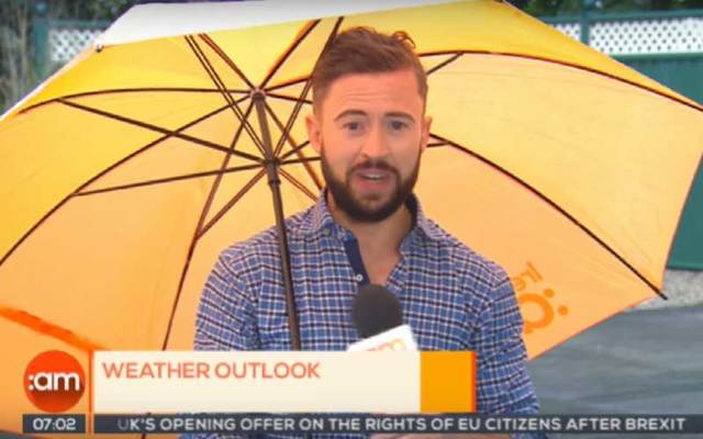 Screen grab of Deric Hartigan reporting the weather on \'Ireland:AM.\'