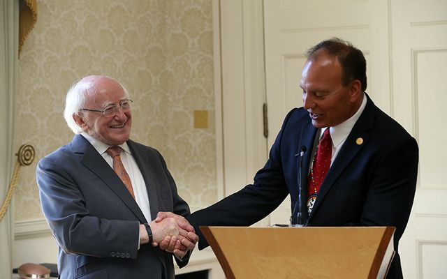 President of Ireland Michael D Higgins TD and Choctaw Nation Chief Gary Batton in Áras an Uachtaráin.  