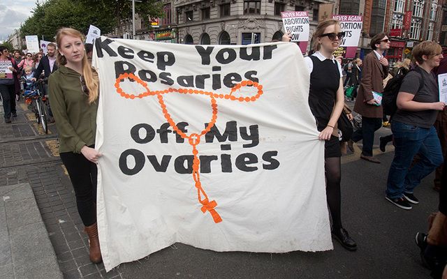 Members of the public at a rally in 2014 in favour of repealing the 8th Amendment to the Irish Constitution in favour of a more liberal law on a womans right to abortion facilities in Ireland. 